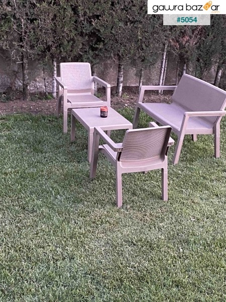 مجموعة شاي Prestij مكونة من 4 أشخاص مع وسادة وطاولة قهوة وطاولة حديقة