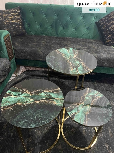 طاولة التعشيش المعدنية الذهبية Ecol Green Lightning Black &#39;زجاج غير قابل للكسر&#39;