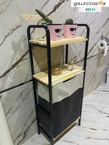 سلة غسيل مع أرفف خشبية سلة متسخة من طبقتين منظم حمام كبير الحجم متعدد الأغراض مع غطاء