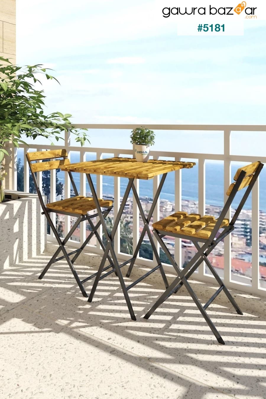طقم كرسي طاولة بيسترو مصنوع من الخشب الطبيعي المطلي بهيكل معدني مطلي للحديقة والشرفات الصغيرة DEHALİMİTED 1