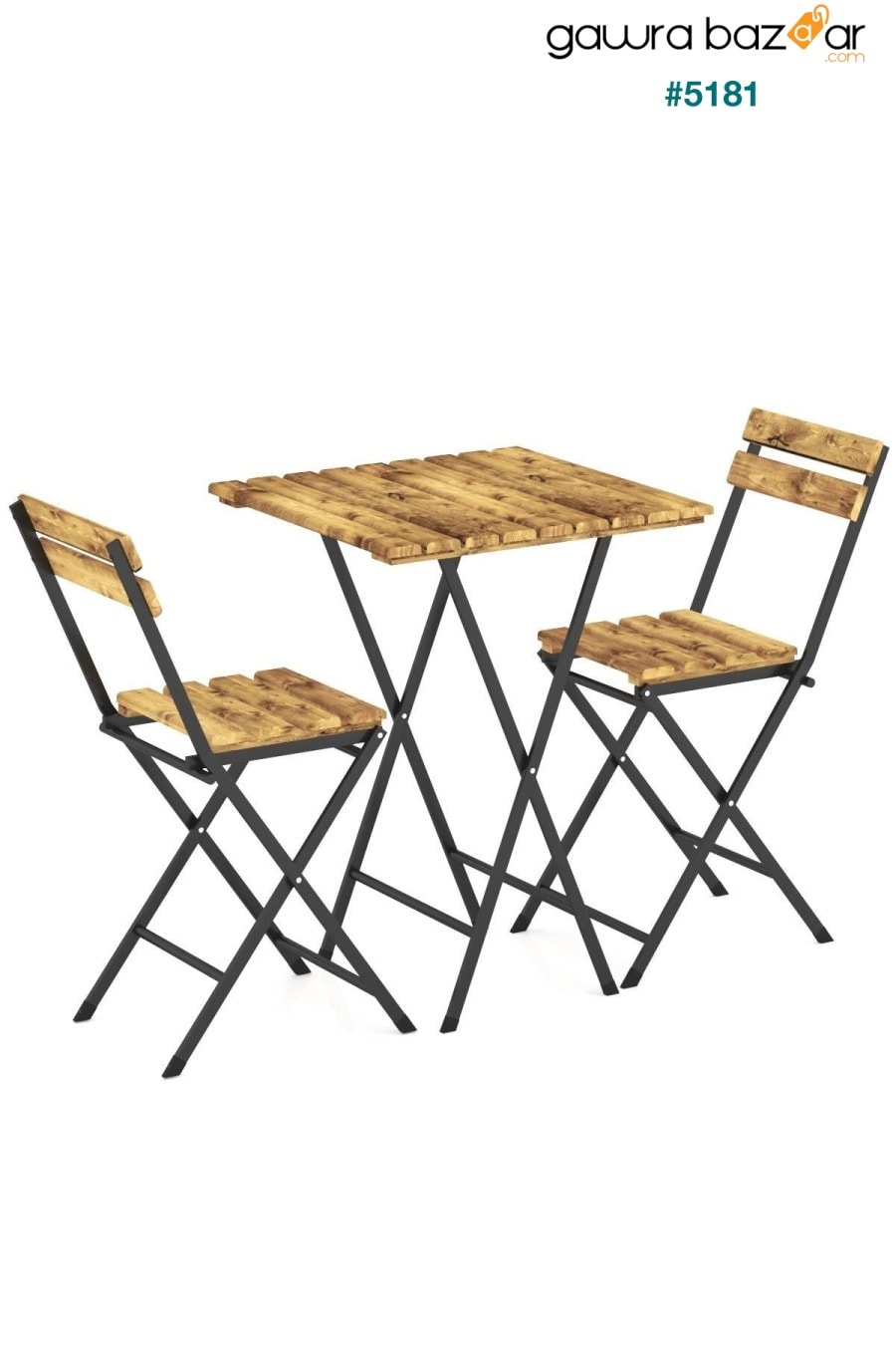 طقم كرسي طاولة بيسترو مصنوع من الخشب الطبيعي المطلي بهيكل معدني مطلي للحديقة والشرفات الصغيرة DEHALİMİTED 2
