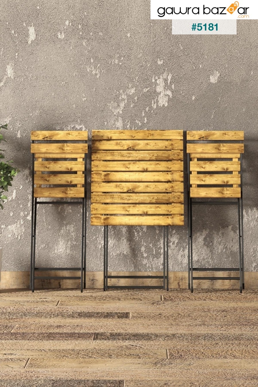 طقم كرسي طاولة بيسترو مصنوع من الخشب الطبيعي المطلي بهيكل معدني مطلي للحديقة والشرفات الصغيرة DEHALİMİTED 3