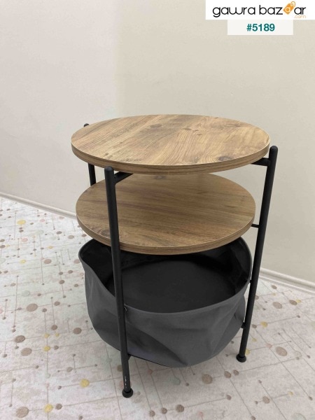 طاولة جانبية معدنية ذات حافظة عريضة مزدوجة الطبقة باللون الأسود