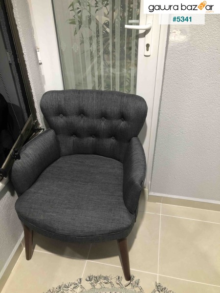بيرجير - كرسي بذراعين مفرد - قماش كتان - أرجل خشبية - رمادي