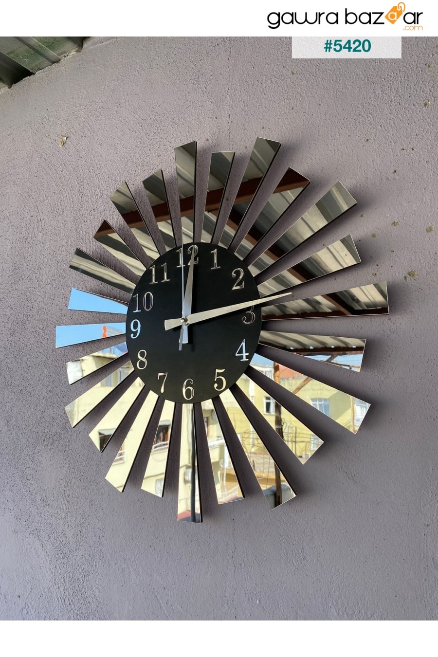 ساعة حائط بلكسي بيانو سوداء فضية عاكسة مع رقم الموديل AA Shop 0