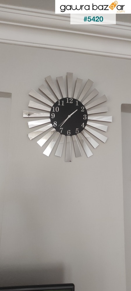 ساعة حائط بلكسي بيانو سوداء فضية عاكسة مع رقم الموديل