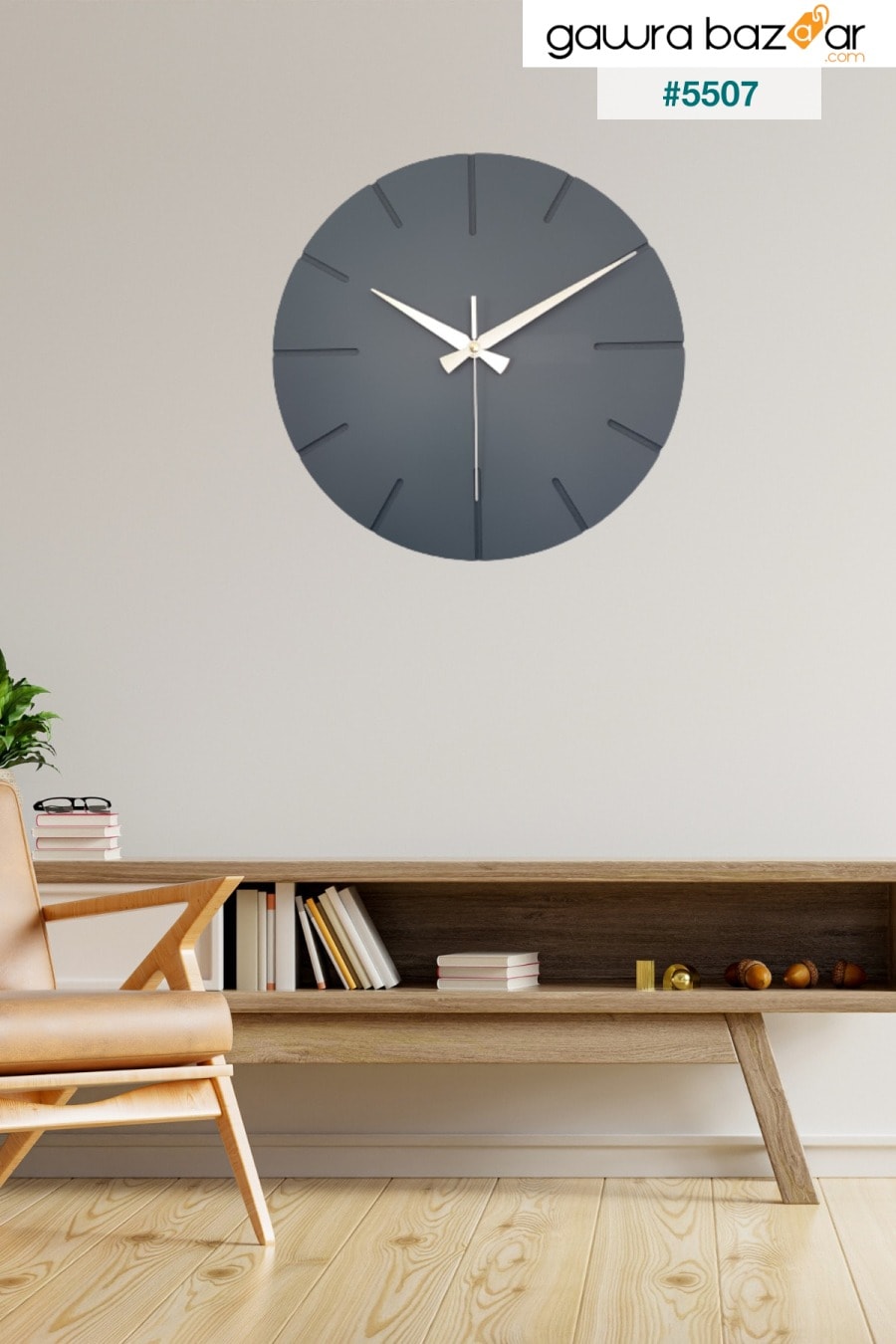 ساعة حائط خشبية مصنوعة يدويًا بتصميم خاص مزخرف 34 X 34 سم كتابات بسيطة باللون الرمادي BAN MOD 4