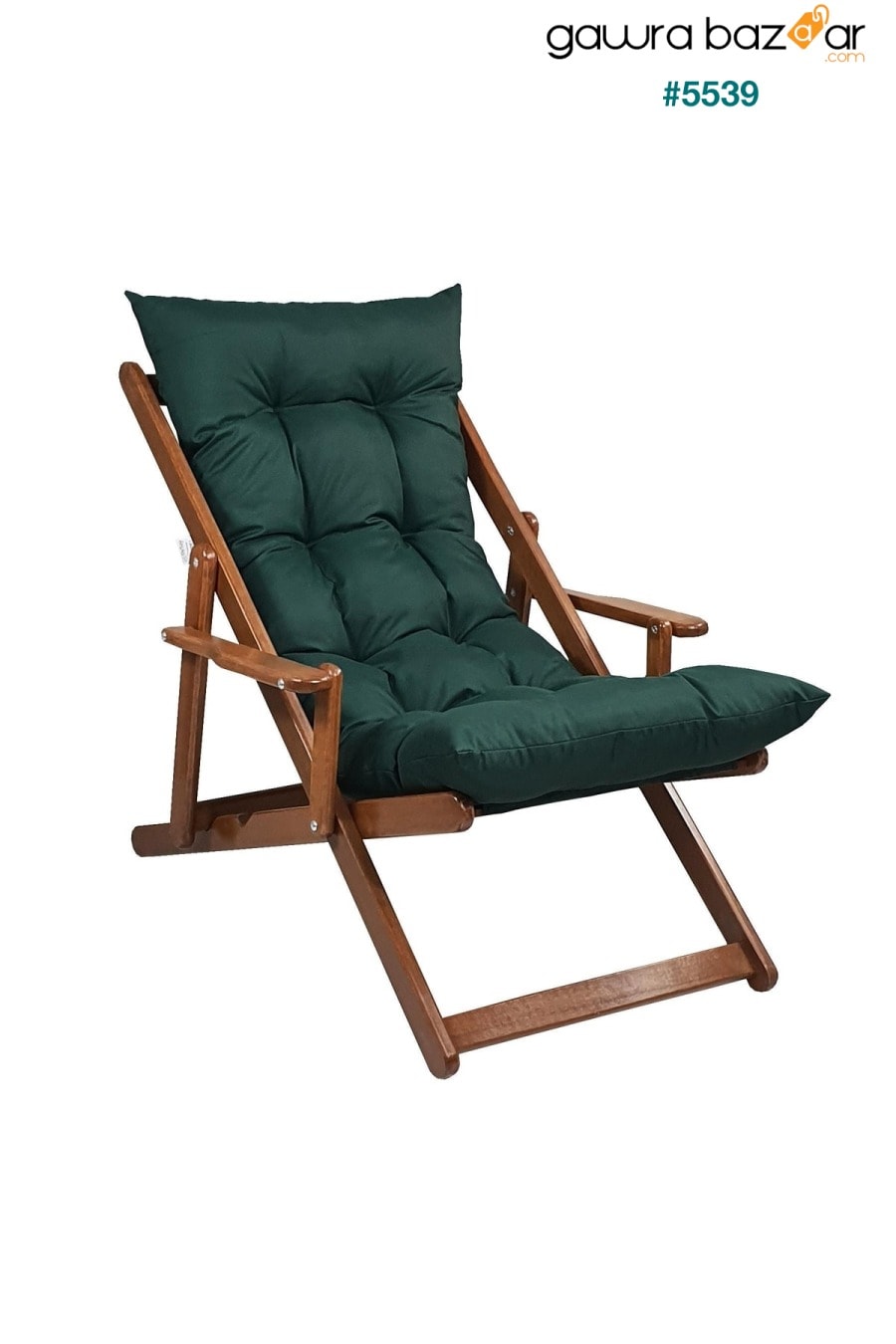 كرسي بذراعين خشبي قابل للطي ومحمول. طقم من 3 قطع للشاطئ والحديقة (الجوز والأخضر) Bysay 1