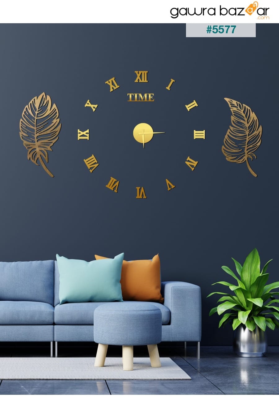 ساعة رقمية ثلاثية الأبعاد من مجموعة تايم ومجموعة 2 لوح ورقي (ذهبي) Wooden Factory 0