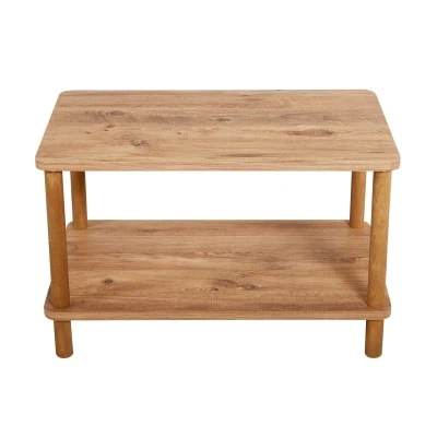 طاولة مركزية مستطيلة الساق خشبية من طبقتين رف للصحف من خشب الصنوبر الأطلسي