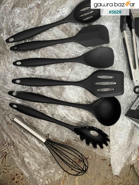 مجموعة من 10 أدوات مطبخ من السيليكون المضاد للحريق ومضرب البيض وفرشاة ملعقة سكين وملقط مجموعة ملعقة