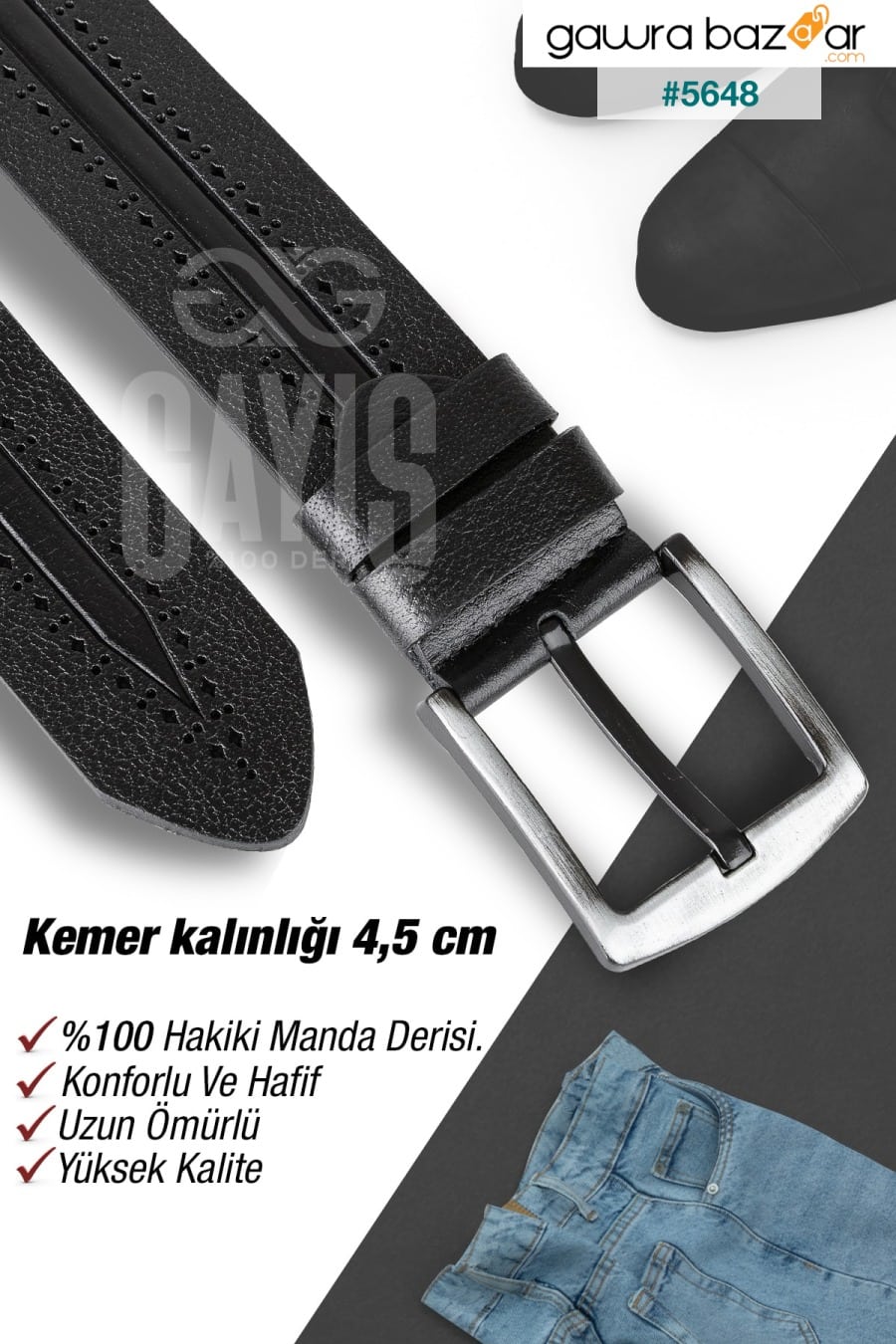 حزام جينز رجالي منقوش أسود من جلد الجاموس أصلي 100٪ - حزام هدية للرجال GAYIŞ 3