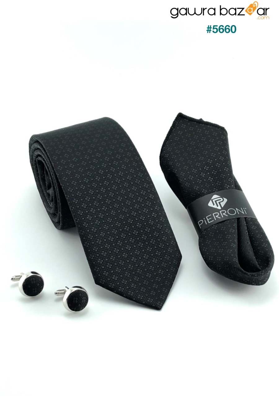 طقم جوارب بأزرار أكمام ومنديل ربطة عنق سوداء خاصة PİERRONİ 1