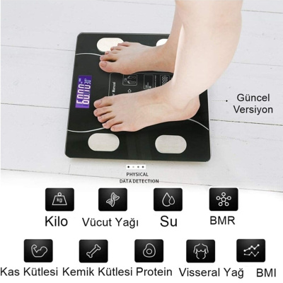 مقياس رقمي مقياس الوزن الإلكتروني الذكي للدهون والعضلات والماء ومؤشر كتلة الجسم ومقياس الوزن يعمل بالبطارية