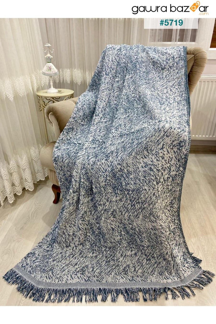 غطاء أريكة صوفا قطني فاخر أزرق دينم 170x220 وجهان مضادان للعرق مانع للانزلاق Özlü Home 0