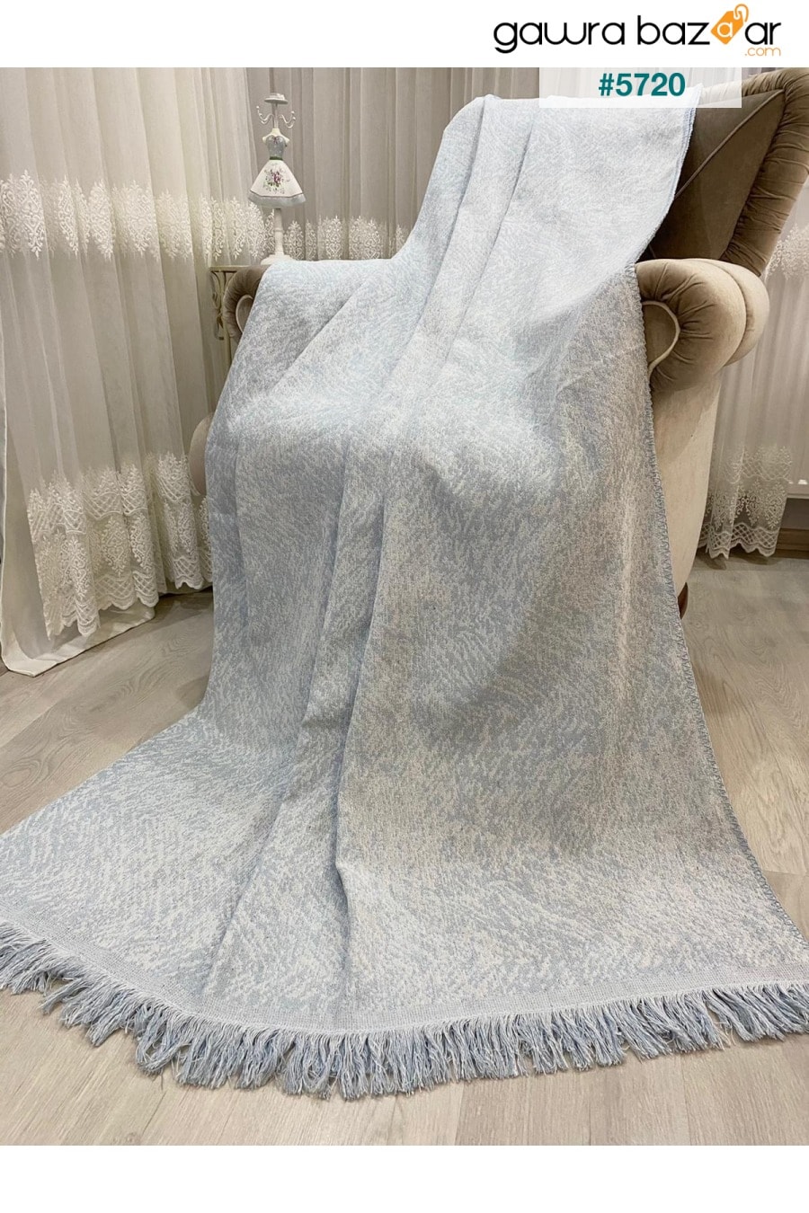 غطاء أريكة صوفا قطني فاخر أزرق ثلجي 170x220 وجهين مقاوم للعرق. Özlü Home 0