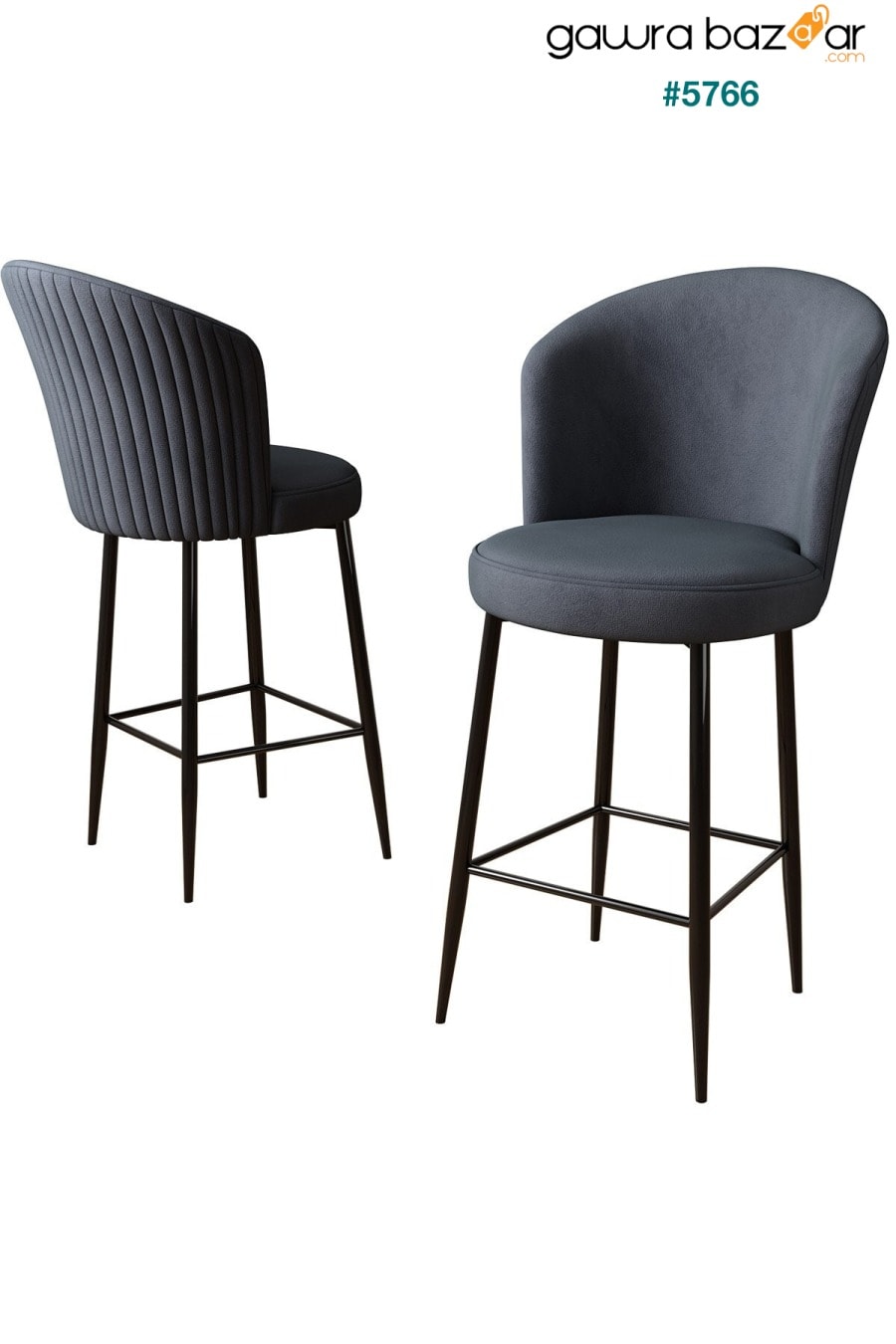 سلسلة Fora ، كرسي جزيرة المطبخ ، قماش Babyface ، كرسي مرتفع من Anthracite ، أرجل معدنية سوداء Canisa Concept 1