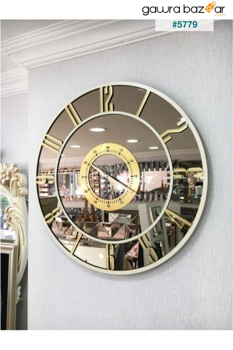 ساعة حائط مزخرفة بمرآة حقيقية (40 سم) harika crown 0