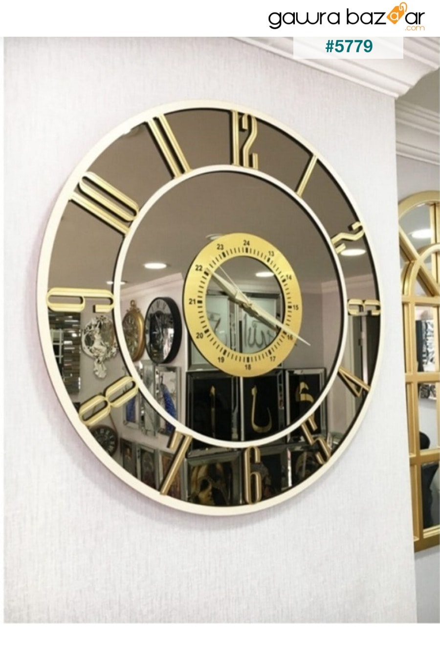 ساعة حائط مزخرفة بمرآة حقيقية (40 سم) harika crown 1
