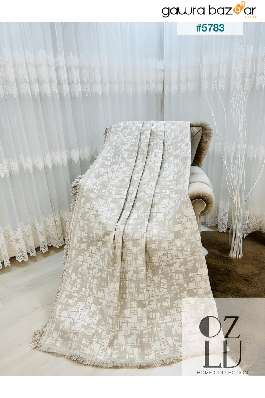 غطاء أريكة صوفا قطني فاخر لون بيج 170x220 مقاوم للعرق ، غير قابل للانزلاق Özlü Home 0