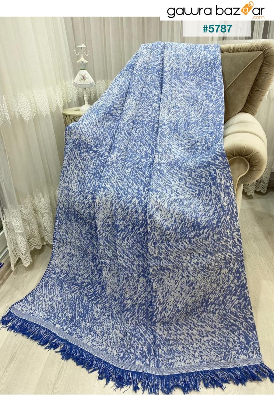 غطاء أريكة صوفا قطني فاخر 170x220 ساكس أزرق مزدوج الوجه مضاد للعرق مانع للانزلاق Özlü Home 0