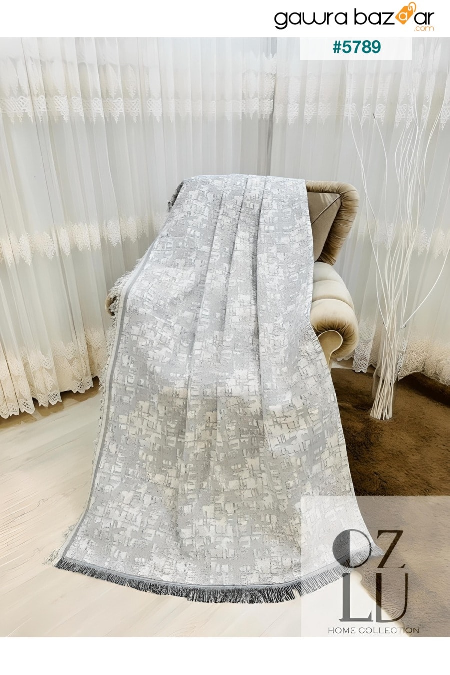 غطاء أريكة صوفا قطني فاخر 170x220 رمادي مضاد للانزلاق Özlü Home 0