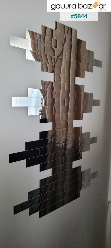 زخرفة حائط على شكل قرميد بلاستيكي عاكسة فضية اللون 5 سم × 20 سم 15 قطعة