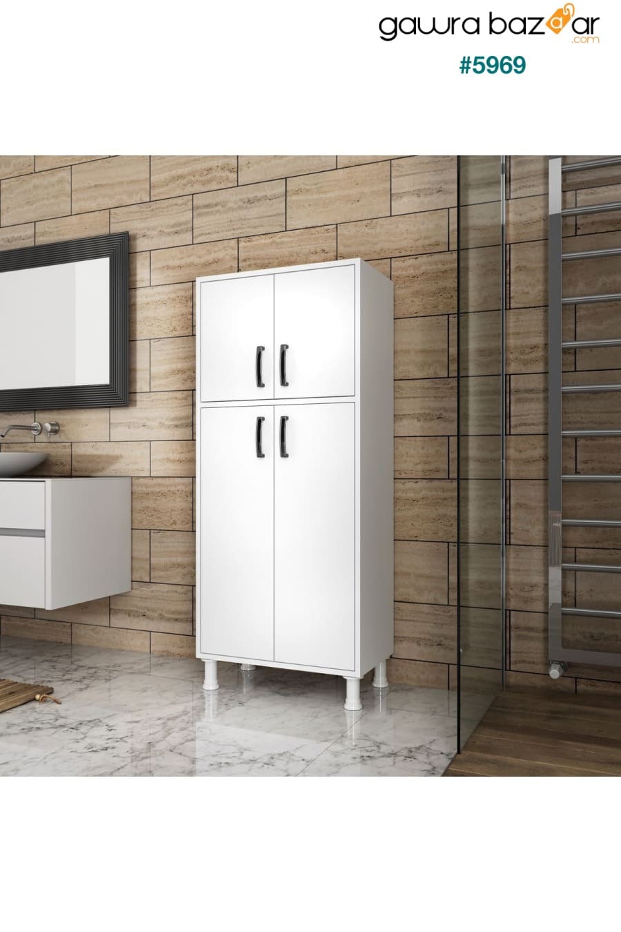 خزانة متعددة الأغراض F2 4 أبواب 5 أرفف حمام شرفة مطبخ خزانة أبيض M4.5 Rani Mobilya 2