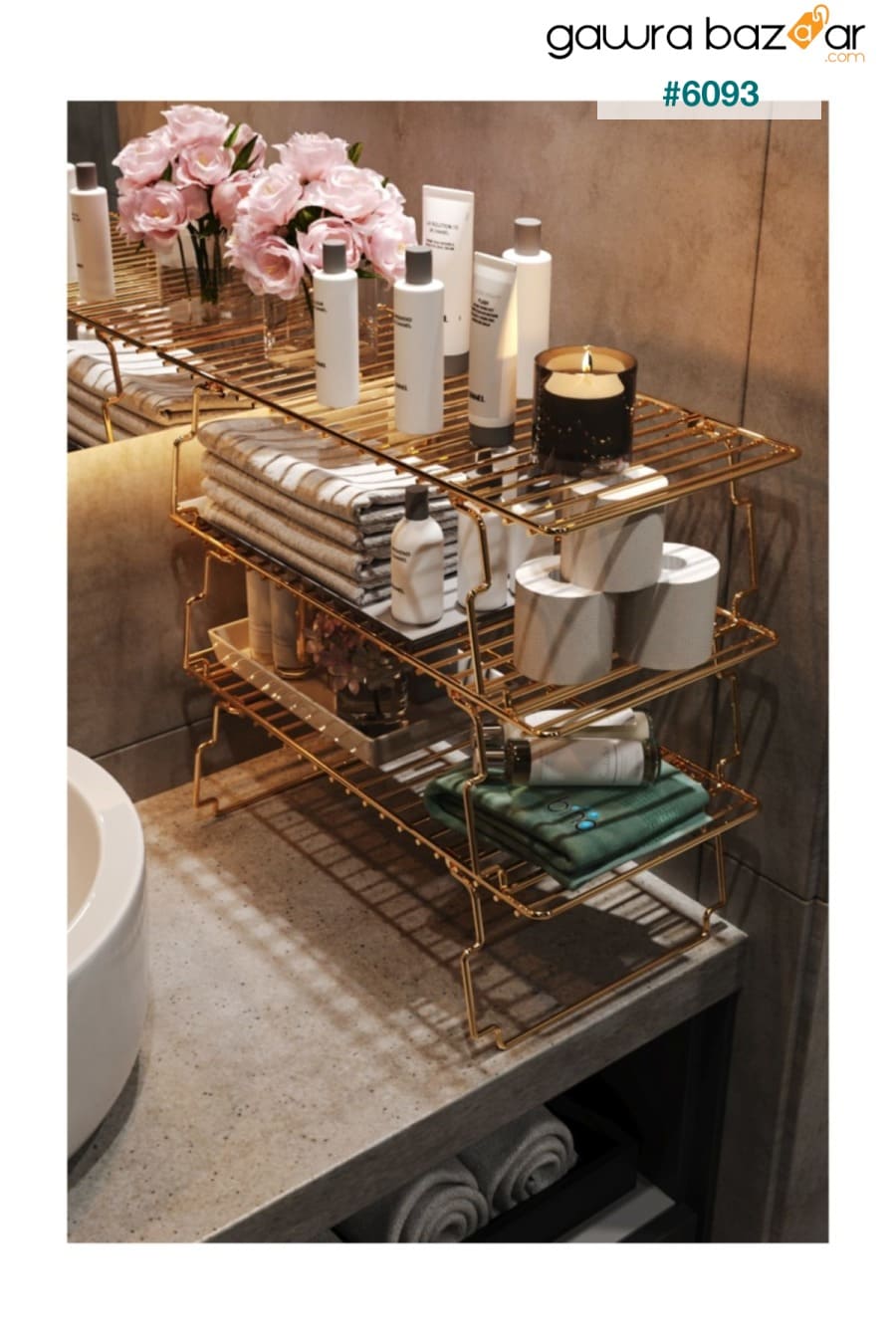 متعدد الأغراض الحمام المطبخ خزانة منظم مطلية بالذهب الفولاذ المقاوم للصدأ Bino 1