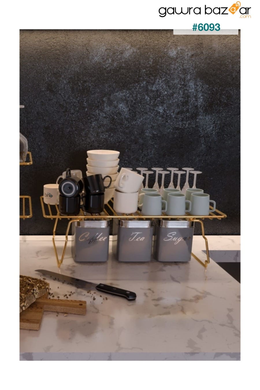متعدد الأغراض الحمام المطبخ خزانة منظم مطلية بالذهب الفولاذ المقاوم للصدأ Bino 3