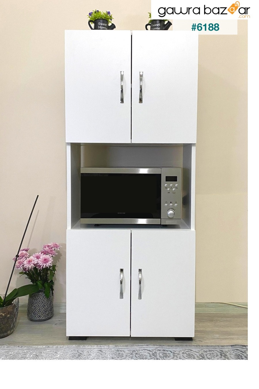 خزانة مطبخ صغيرة متعددة الأغراض بالميكروويف الأبيض مع 4 أبواب وقسم وسطي و 4 أبواب IRMAK DÜNYASI 0