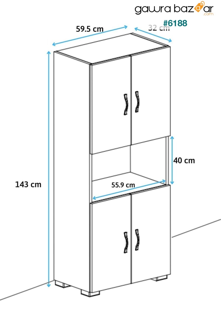 خزانة مطبخ صغيرة متعددة الأغراض بالميكروويف الأبيض مع 4 أبواب وقسم وسطي و 4 أبواب IRMAK DÜNYASI 1