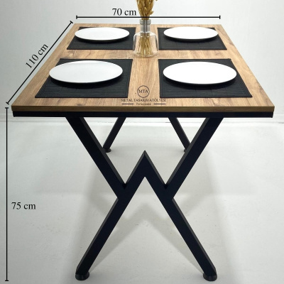 اتلانتك باين - V - ارجل معدنية طاولة مطبخ طاولة طعام طاولة عمل شرفة 70 X 110 سم