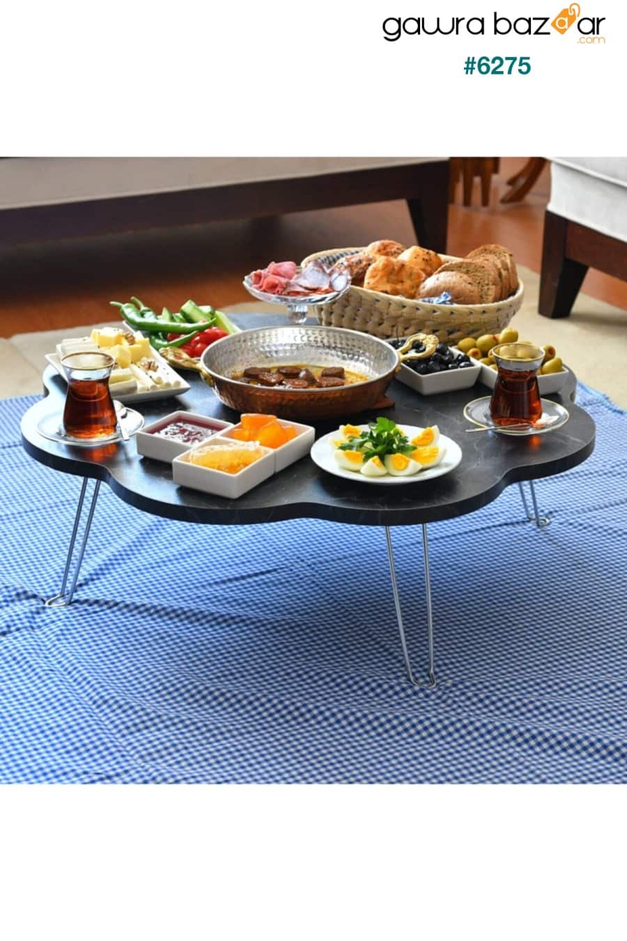 طاولة أرضية خشبية قابلة للطي من الرخام الأسود 90 سم ، طاولة أرضية ، طاولة أرضية arvenlive 0