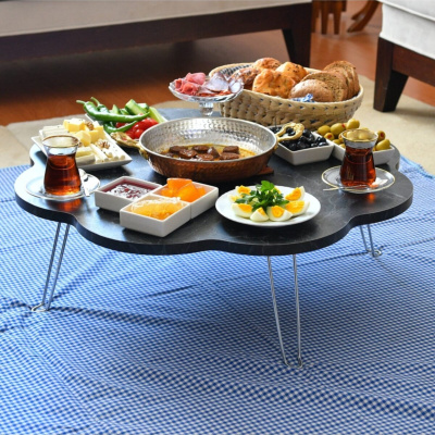 طاولة أرضية خشبية قابلة للطي من الرخام الأسود 90 سم ، طاولة أرضية ، طاولة أرضية