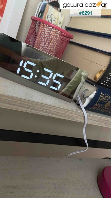 W561 الرقمية ترمومتر LED معكوسة منبه ساعة مكتب بيضاء