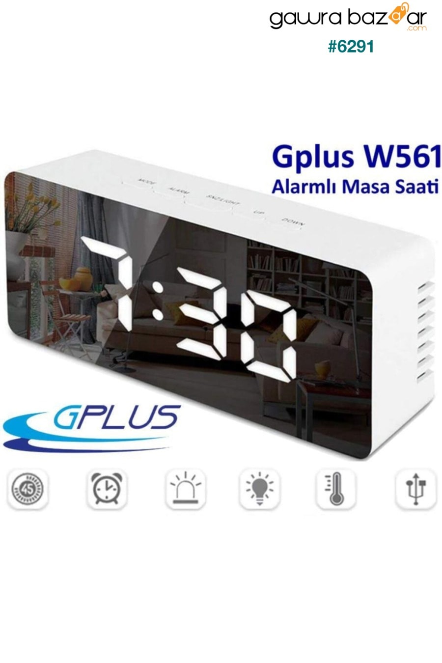 W561 الرقمية ترمومتر LED معكوسة منبه ساعة مكتب بيضاء Gplus 0