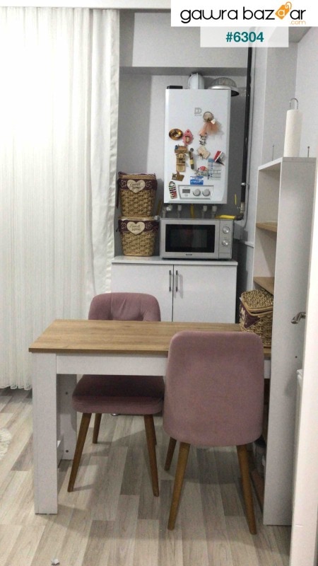 طاولة سفرة للمطبخ مزخرفة مع رف طاولة وسلة من راني Ja102 - ابيض