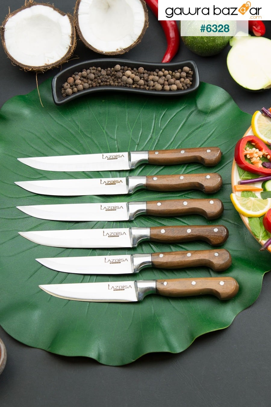 طقم سكاكين مطبخ - سكاكين خبز اللحوم والفواكه والخضروات - 6 قطع (1-2-3) LAZBİSA 1