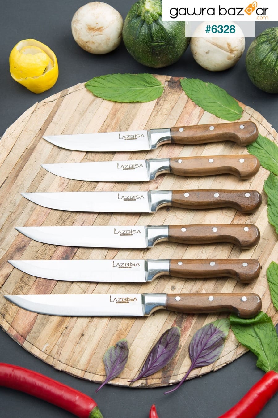 طقم سكاكين مطبخ - سكاكين خبز اللحوم والفواكه والخضروات - 6 قطع (1-2-3) LAZBİSA 0