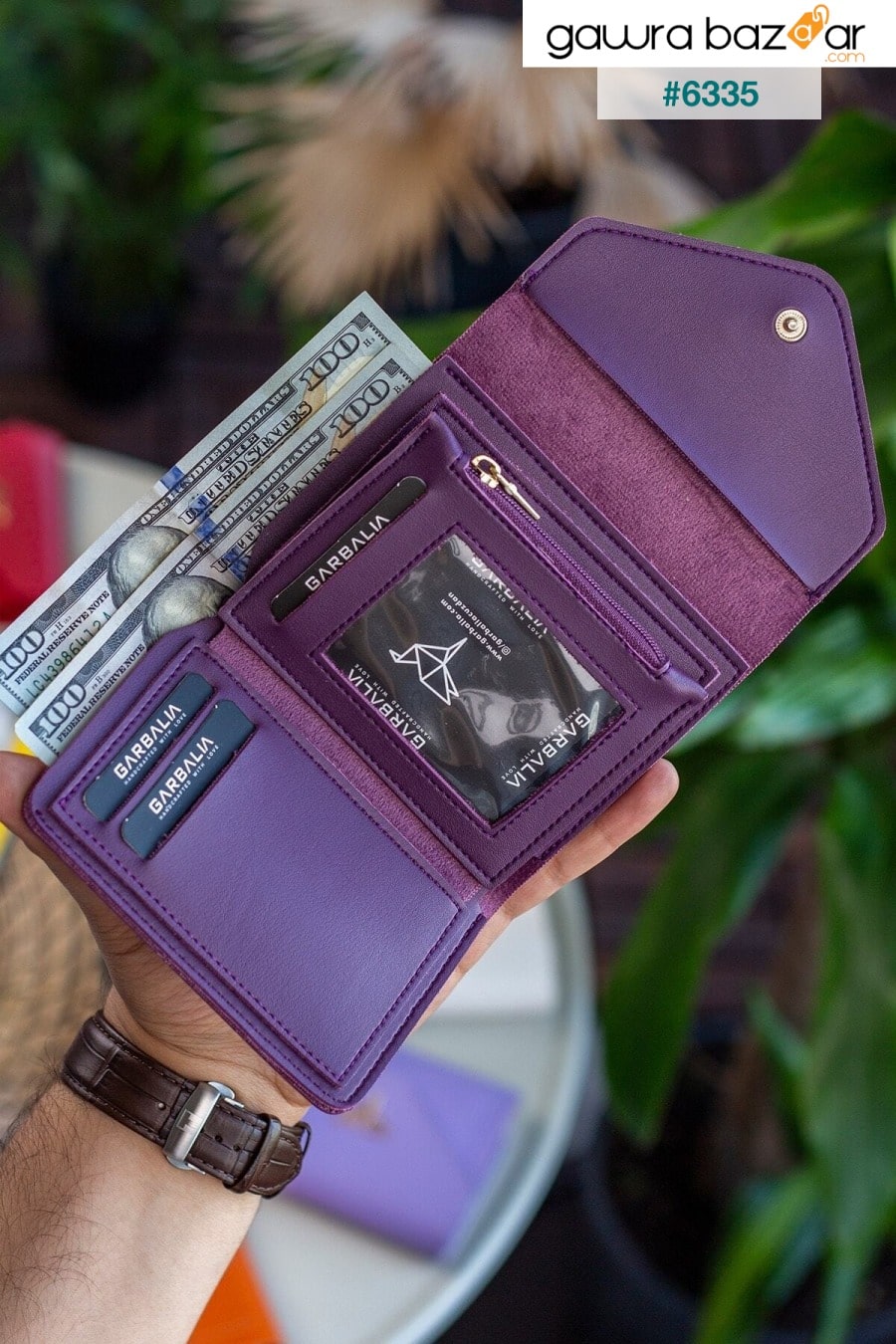 محفظة نسائية جلدية صغيرة بلون البرقوق من كولومبيا مع عيون معدنية وحامل بطاقات كبير Garbalia 2