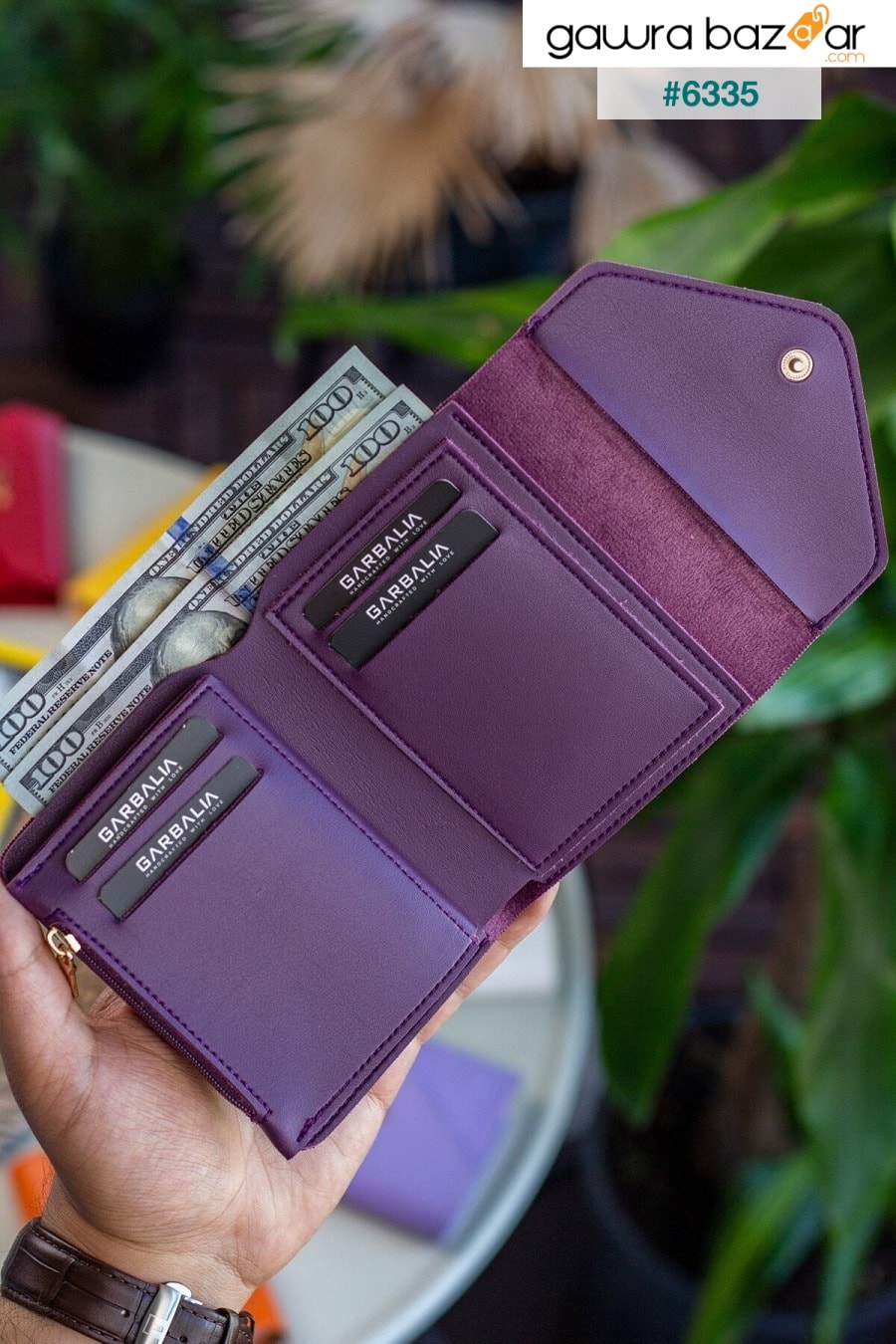 محفظة نسائية جلدية صغيرة بلون البرقوق من كولومبيا مع عيون معدنية وحامل بطاقات كبير Garbalia 3