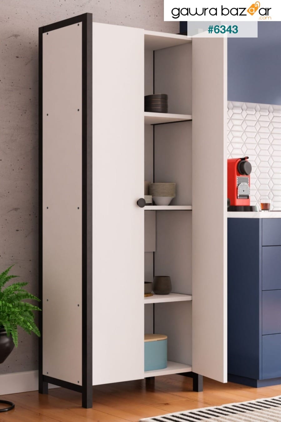 خزانة مطبخ متعددة الأغراض DL1 60x180 سم ، خزانة حمام ، خزانة مكتب ، خزانة شرفة - أبيض Ceramical 4