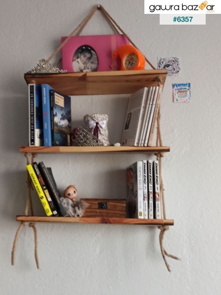 تصميم ديكور خشبي عملية خاصة 3-Rope Shelf Bookcase Wall Shelf