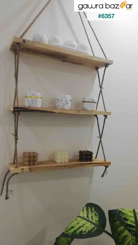 تصميم ديكور خشبي عملية خاصة 3-Rope Shelf Bookcase Wall Shelf