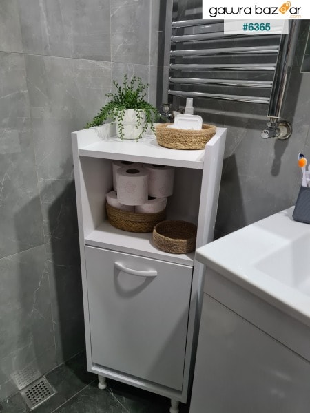 خزانة حمام Esila 39 × 90 سم مع سلة غسيل متسخة ورف منظفات وخزانة غسيل متسخة