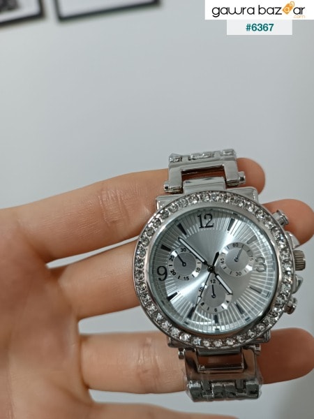 ساعة يد نسائية كلاسيكية بحجر الفولاذ الفضي