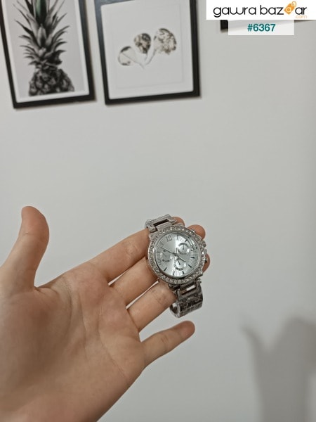 ساعة يد نسائية كلاسيكية بحجر الفولاذ الفضي