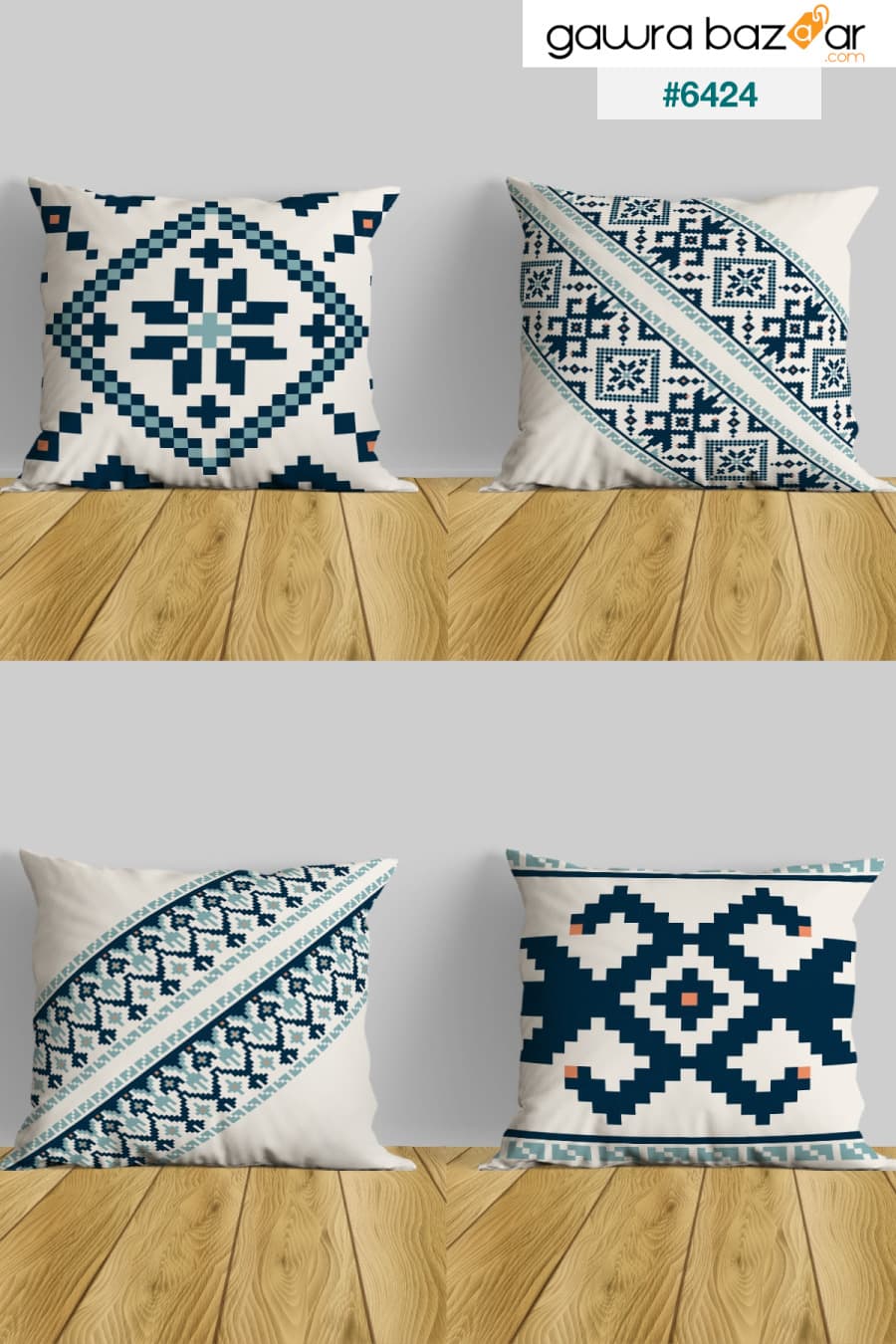 الأزرق العرقية تصميم الرقمية المطبوعة هدية ديكور غطاء وسادة أريكة 4 مقاعد مجموعة غطاء وسادة Belle Benoit 1