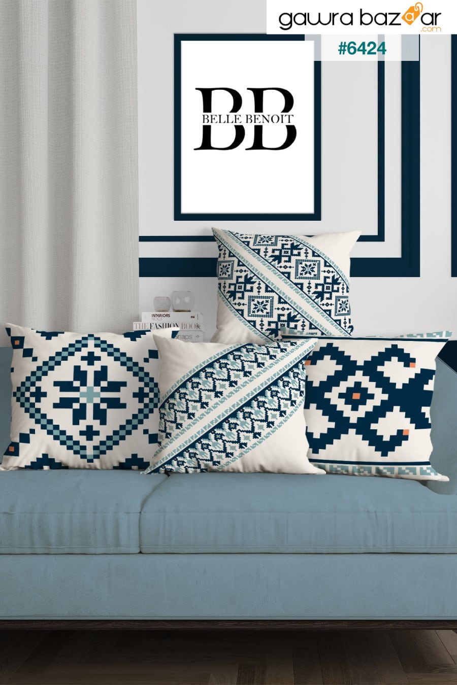 الأزرق العرقية تصميم الرقمية المطبوعة هدية ديكور غطاء وسادة أريكة 4 مقاعد مجموعة غطاء وسادة Belle Benoit 0
